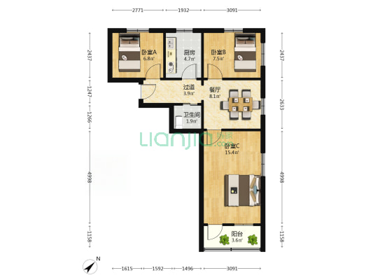 台东二路 3室1厅1卫 65平方