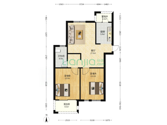 新安花苑东五区 2室1厅1卫 96平方