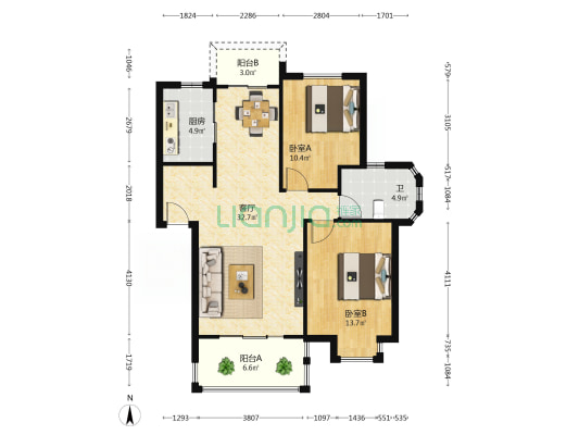 英国小镇彩舞园 2室1厅1卫 88平方