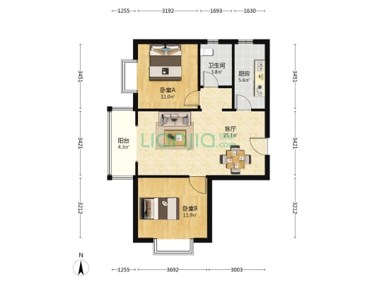 银河嘉苑四区 2室1厅1卫 87平方