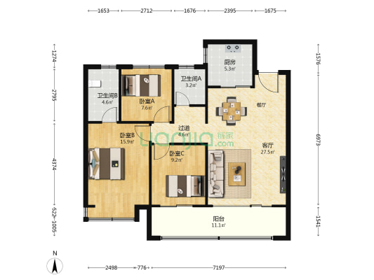 金基雅玥 3室1厅2卫 115平方