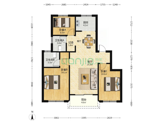 盛世城邦璟园 3室1厅2卫 95平方