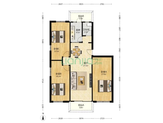 福怡商住中心 3室1厅1卫 100平方