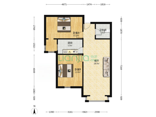 精装修，家具家电齐全，看房方便，采光好，视野好-户型图