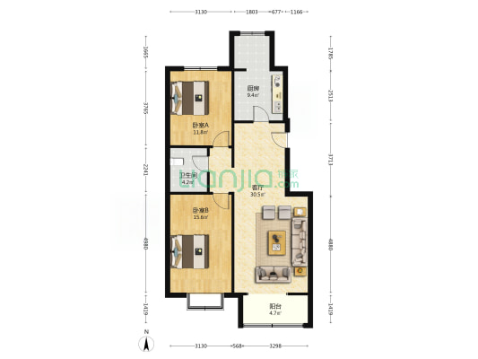 幸福嘉园 2室2厅 南 北-户型图