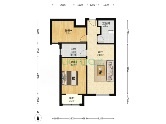 南关 学府一号 南向两居 住宅出售-户型图