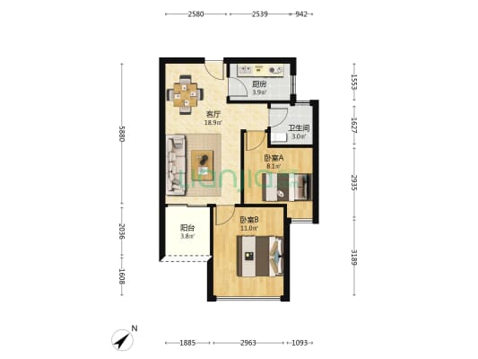 永福苑 2室1厅1卫 64平方