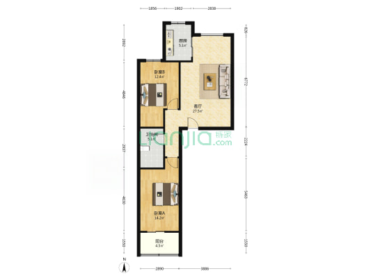 名流一品 2室2厅 南 北-户型图