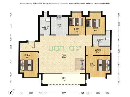 中国电建地产汉口公馆 4室1厅2卫 140平方