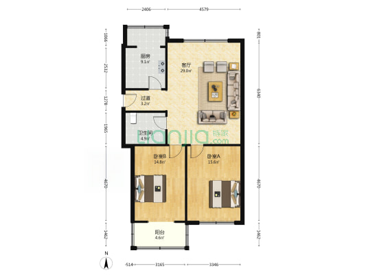 唐宁里小区 2室1厅1卫 99平方