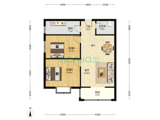 紫霞小区 2室1厅1卫 100平方