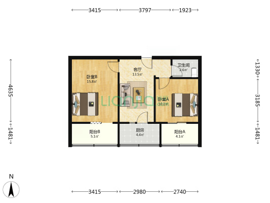 陕旅汽车家属院 2室1厅1卫 59平方
