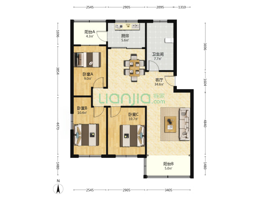 黄河中路322号 3室1厅1卫 108平方