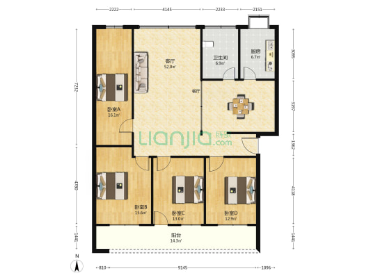 武汉市江夏区纸坊街军民巷4号 4室1厅1卫 155平方