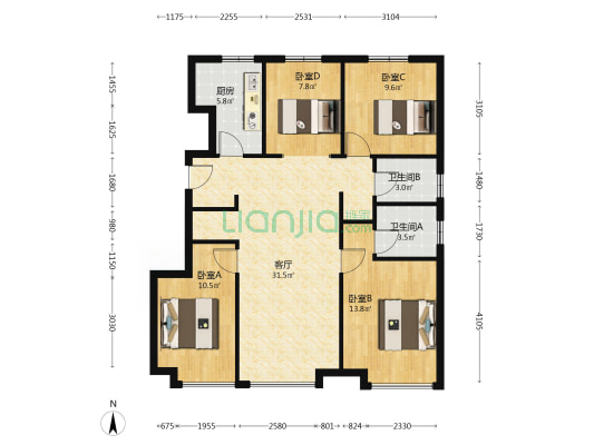 此房是边户，毛坯房，随意装修，名厨双明卫-户型图