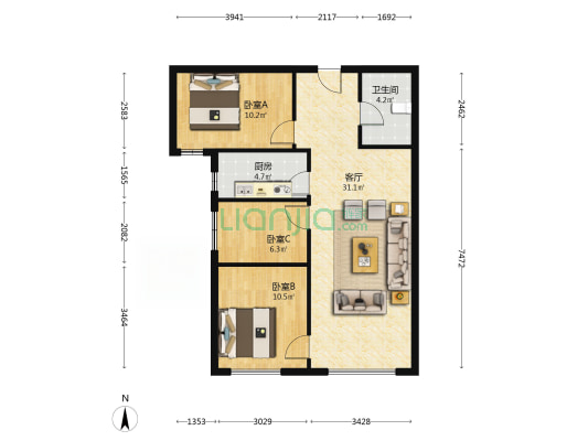 视野开阔 毛坯 高楼层 看房方便 诚意卖-户型图