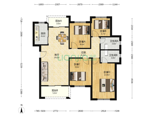 盘龙正荣府 4室1厅2卫 114平方