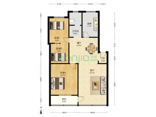 交通路172号院 3室2厅1卫 107平方