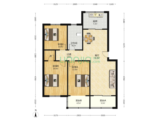 驿城区范东小康村 3室1厅1卫 124平方