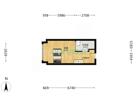 江畔都会上城公寓 1室0厅1卫 35平方