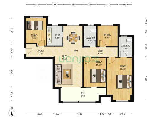 东湖上璟 4室1厅2卫 133平方