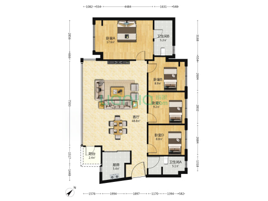 中建映锦江 4室1厅2卫 141平方