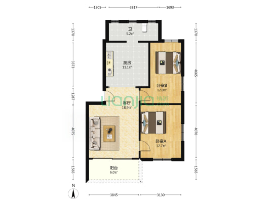 海辉路 2室1厅1卫 86平方