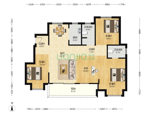 望云苑 4室1厅2卫 124平方