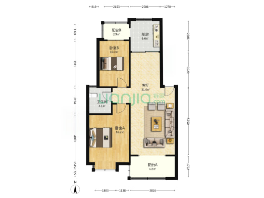 凤城嘉苑 2室1厅1卫 93平方