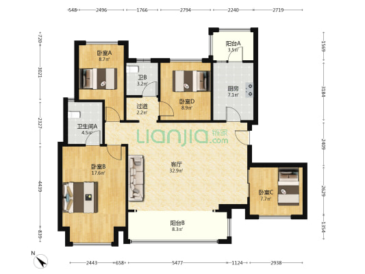 蓝光长岛城 4室1厅2卫 129平方