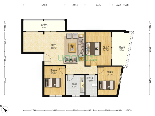 仁里街 3室1厅1卫 102平方