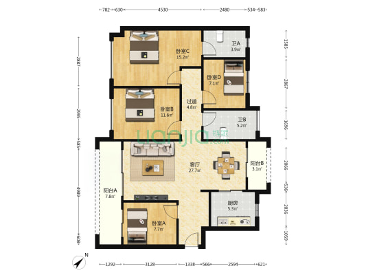 敏捷珑玥府 4室1厅2卫 127平方