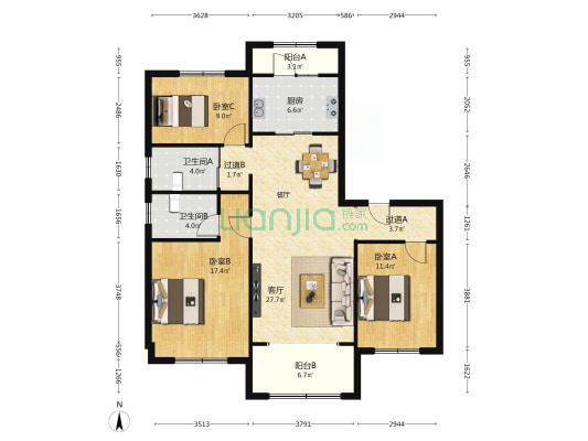 碧桂园翡丽湖樾 3室1厅2卫 138平方
