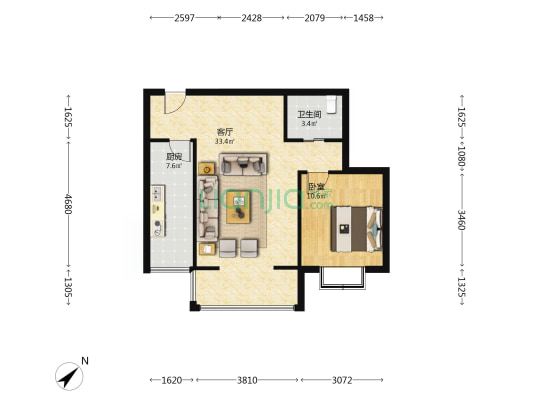 机车嘉苑 1室1厅1卫 70平方