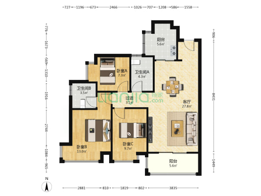 三盈新壹城 3室1厅2卫 103平方