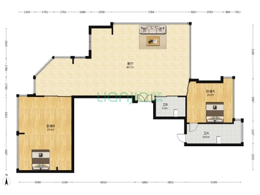 首开龙湖天琅 2室1厅2卫 226平方