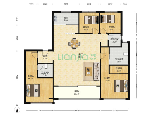 保利文华 4室1厅3卫 176平方