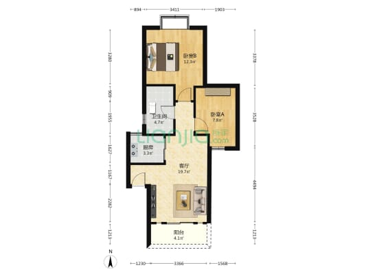 御海新苑二期 2室1厅1卫 66平方