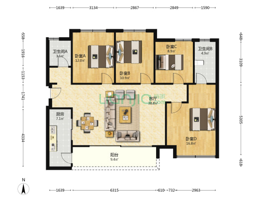 爱普雍锦府 4室1厅2卫 138平方