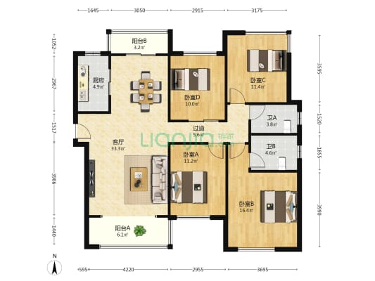 佳兆业云顶梅溪湖5期(麓峰) 4室1厅2卫 142平方