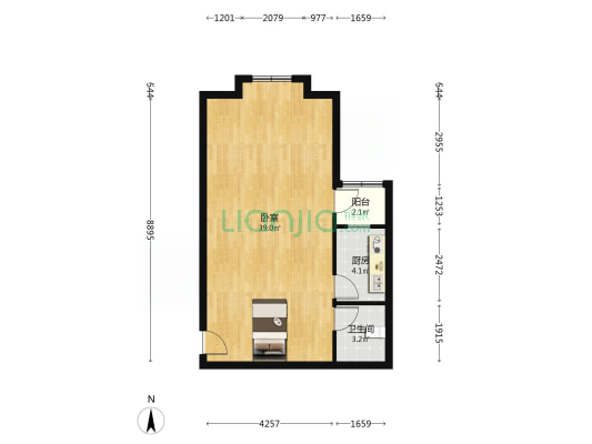 双塔社区精装一居，小区 有人工湖、篮球场、  幼儿园-户型图