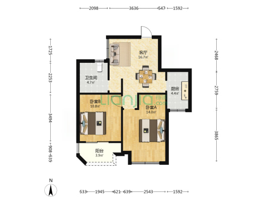 坤塘悦府 2室1厅1卫 74平方