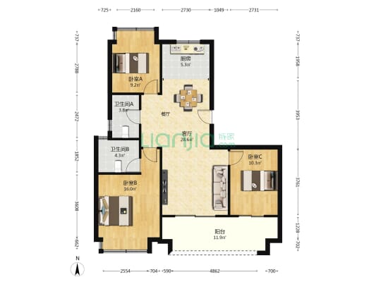 日盛湖湘悦府 3室1厅2卫 118平方