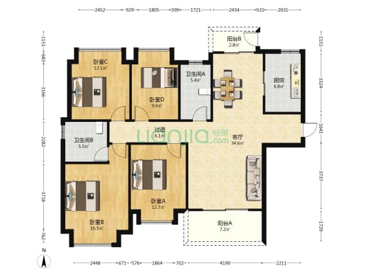 运达锦绣广场 4室1厅2卫 151平方