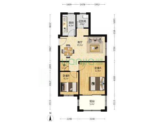 江风苑（南苑） 2室1厅1卫 75平方