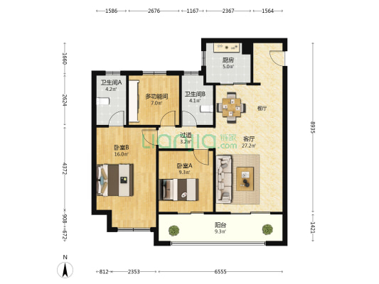 玫瑰公馆 3室1厅2卫 113平方