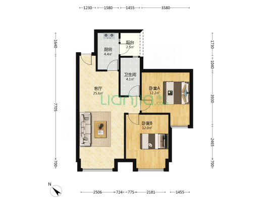 奥园棠玥府 2室1厅1卫 78平方
