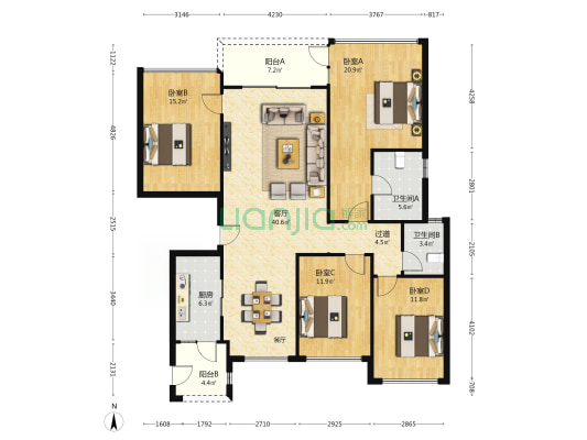 融创香璟台西苑一期 4室1厅2卫 148平方