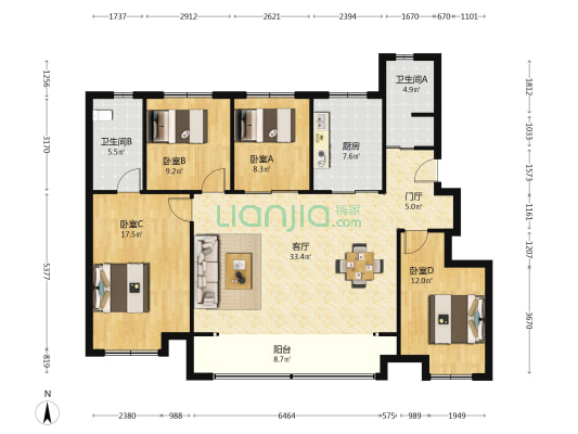 雪山万科城A13区云湾园 4室1厅2卫 143平方