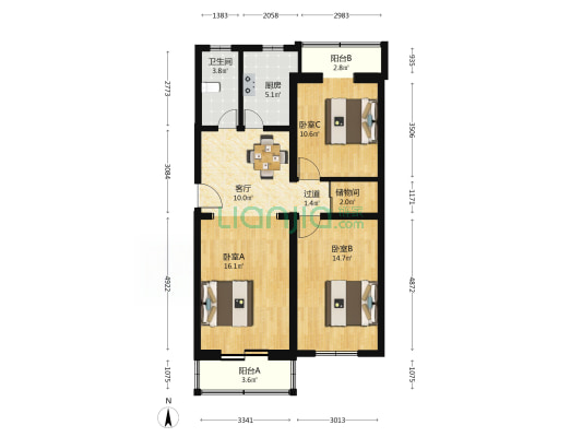 万柳西园 3室1厅1卫 91平方